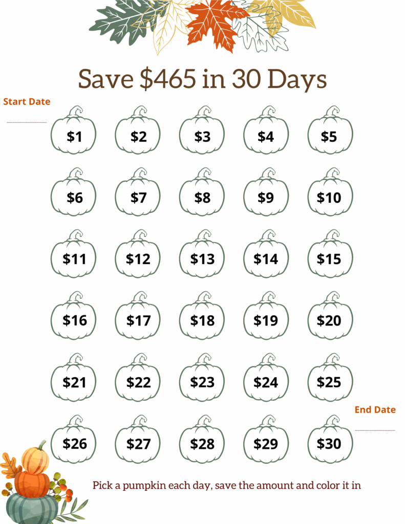save $465 in 30 days
save $500 in one month